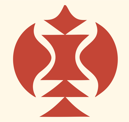 Layered Overlap Hourglass Totem Skateboard Crest #fff8e7/#c44536