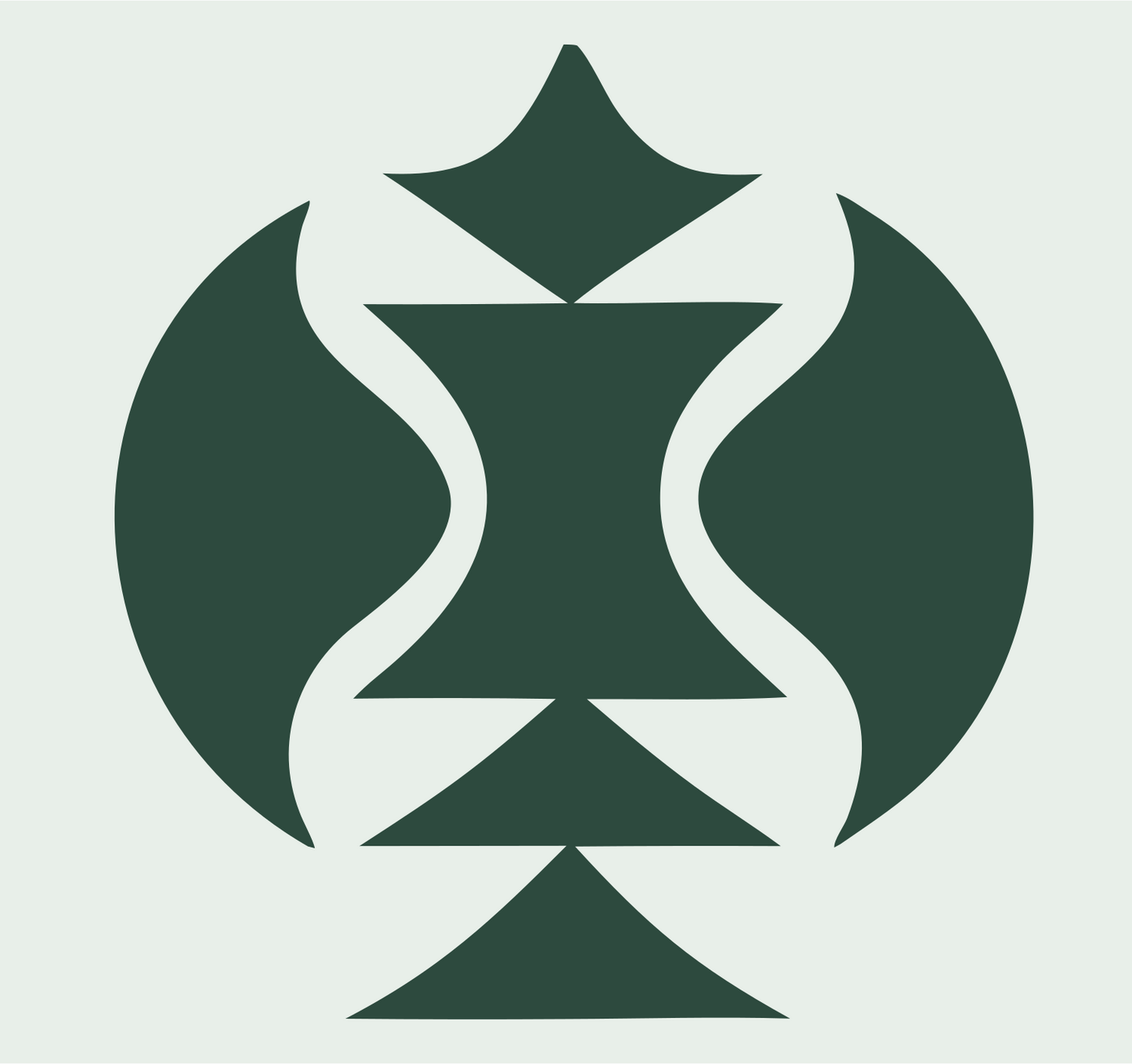 Layered Overlap Hourglass Totem Skateboard Crest #e8efe9/#2d4a3e