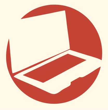 Bold Circle Cutout Laptop Computer Badge #fff8e7/#c44536
