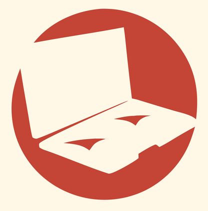 High-Contrast Silhouette Laptop Angled Mark #fff8e7/#c44536