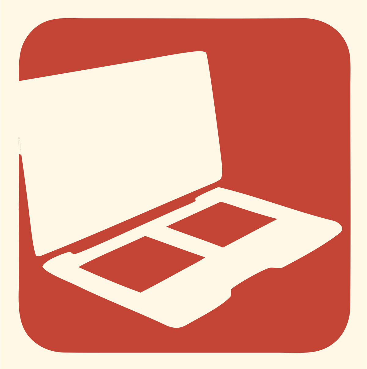 Negative Space Perspective Laptop Rounded Badge #fff8e7/#c44536