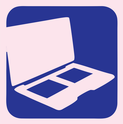 Negative Space Perspective Laptop Rounded Badge #fce4ec/#283593