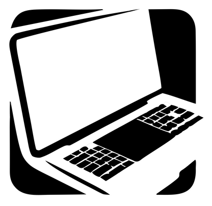 Negative Space Angled Laptop Keyboard Icon #ffffff/#000000