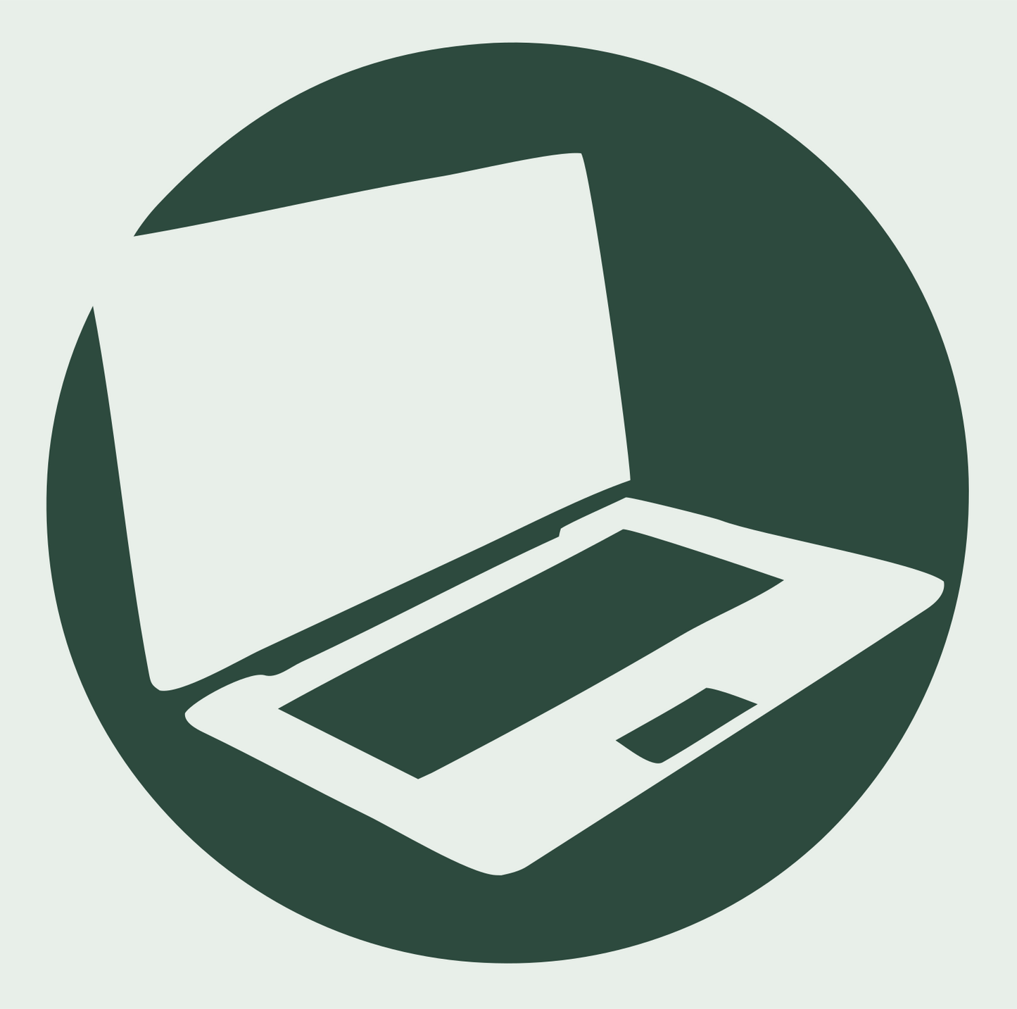 Cutout Tilted Laptop Screen Circle Emblem #e8efe9/#2d4a3e