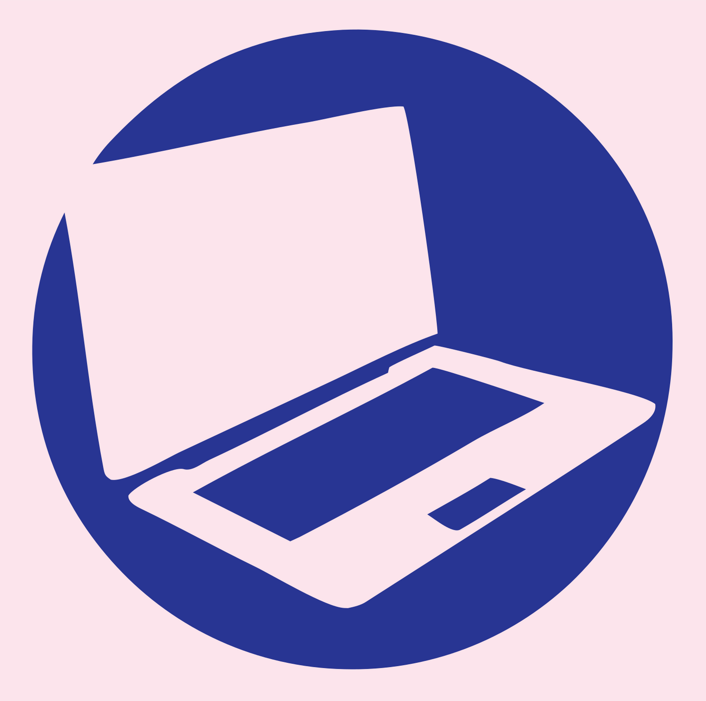 Cutout Tilted Laptop Screen Circle Emblem #fce4ec/#283593