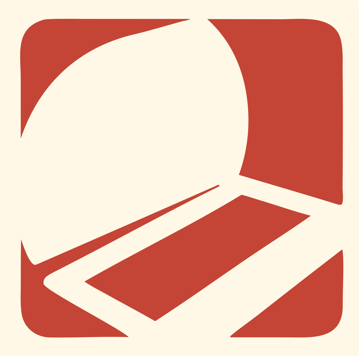 Negative Space Overhead Laptop Square Mark #fff8e7/#c44536