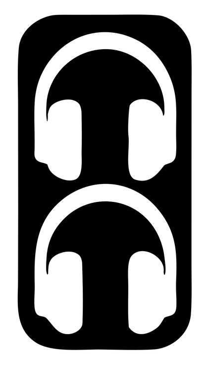 Negative Space Dual Headphones Rounded Badge #ffffff/#000000