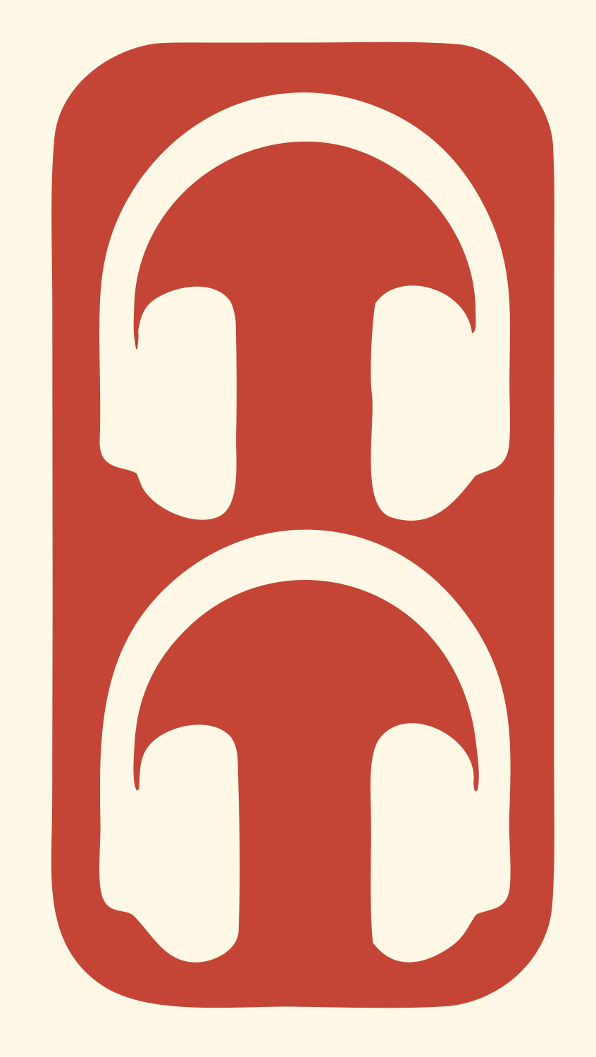 Negative Space Dual Headphones Rounded Badge #fff8e7/#c44536