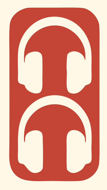 Negative Space Dual Headphones Rounded Badge #fff8e7/#c44536
