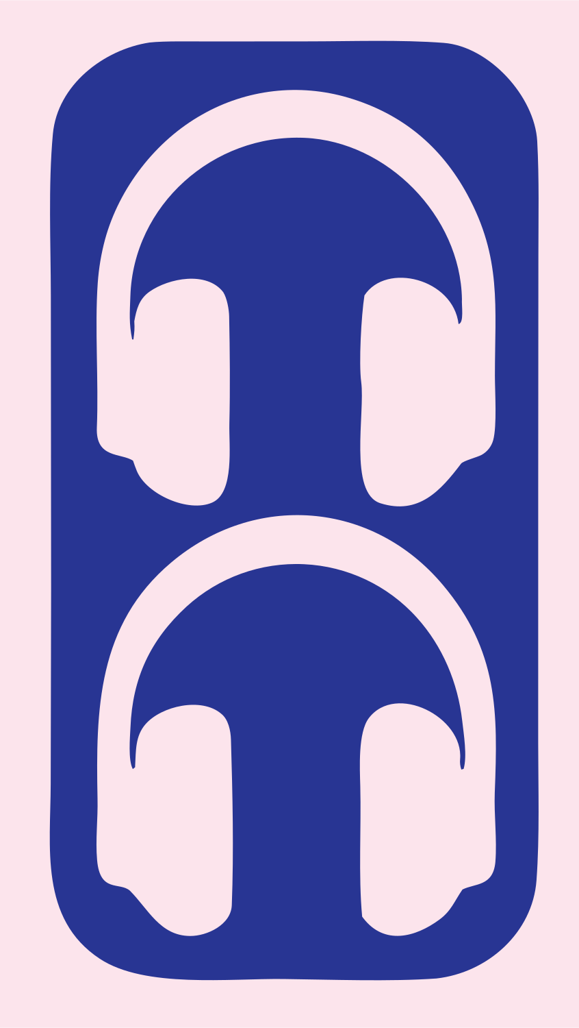 Negative Space Dual Headphones Rounded Badge #fce4ec/#283593