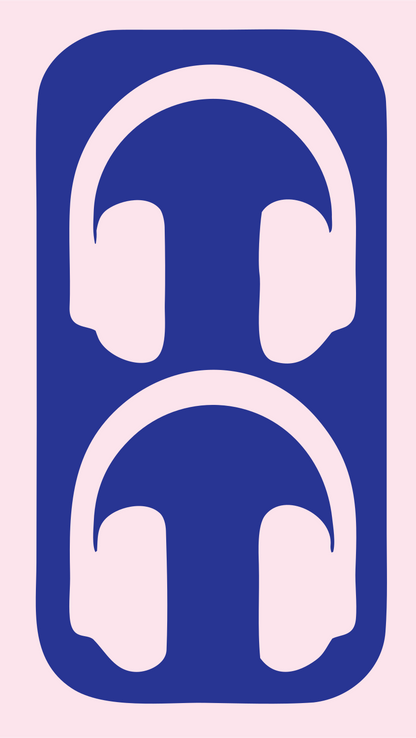 Negative Space Dual Headphones Rounded Badge #fce4ec/#283593