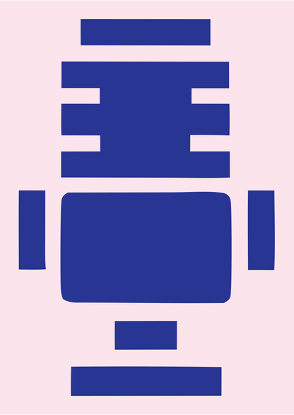 Brutalist Block Radio Microphone Badge #fce4ec/#283593