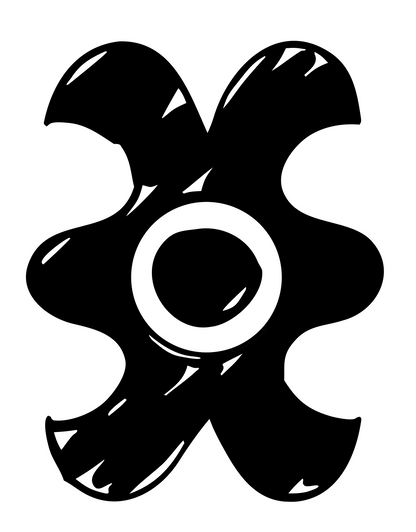 Hand-Drawn Sketchy Four-Petal Gear Badge #ffffff/#000000