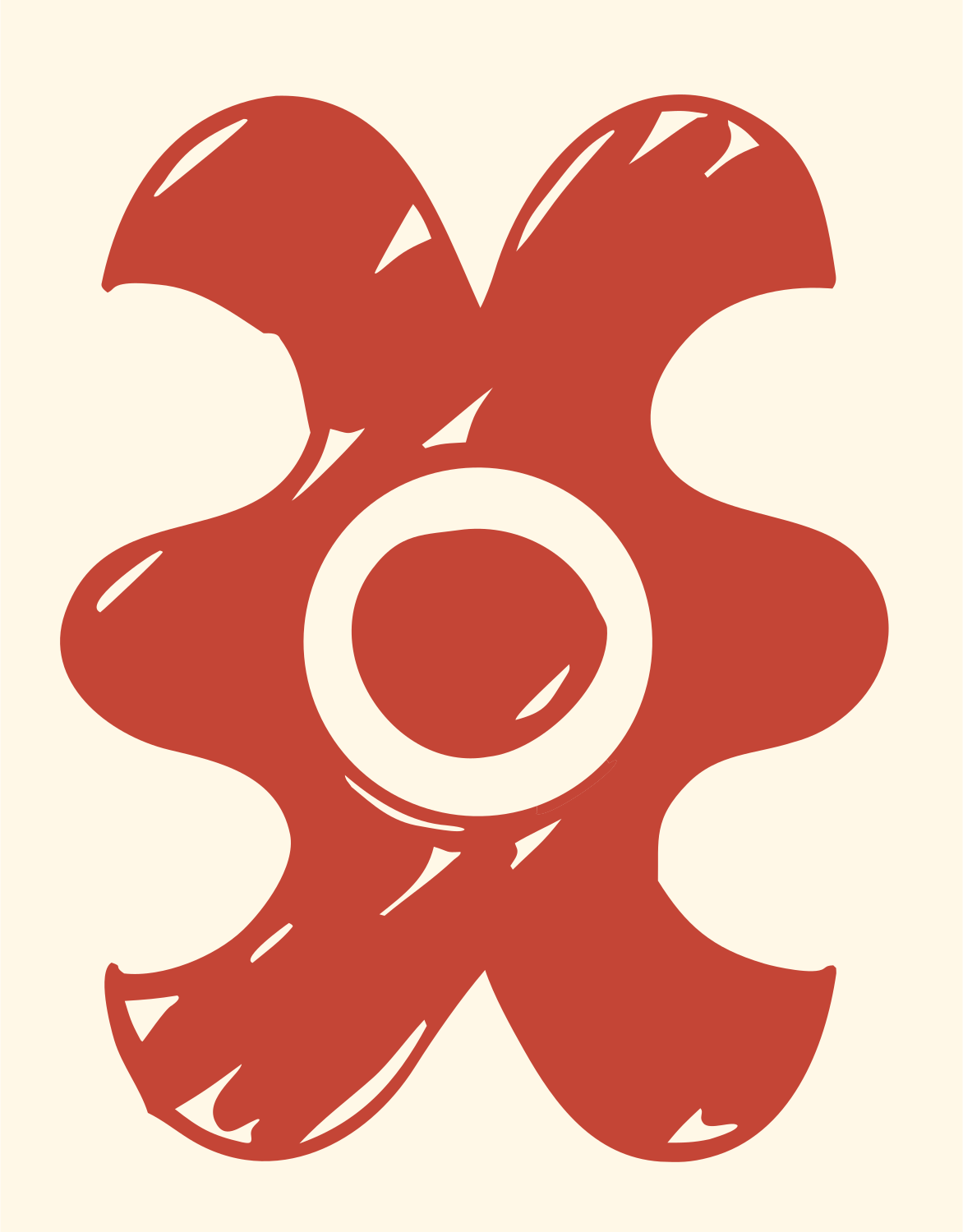 Hand-Drawn Sketchy Four-Petal Gear Badge #fff8e7/#c44536