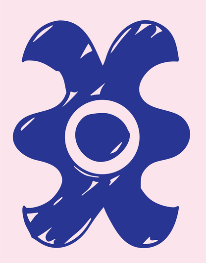 Hand-Drawn Sketchy Four-Petal Gear Badge #fce4ec/#283593