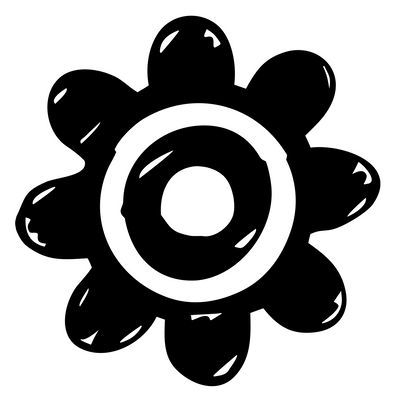 Hand-Drawn Chunky Eight-Lobe Gear Emblem #ffffff/#000000
