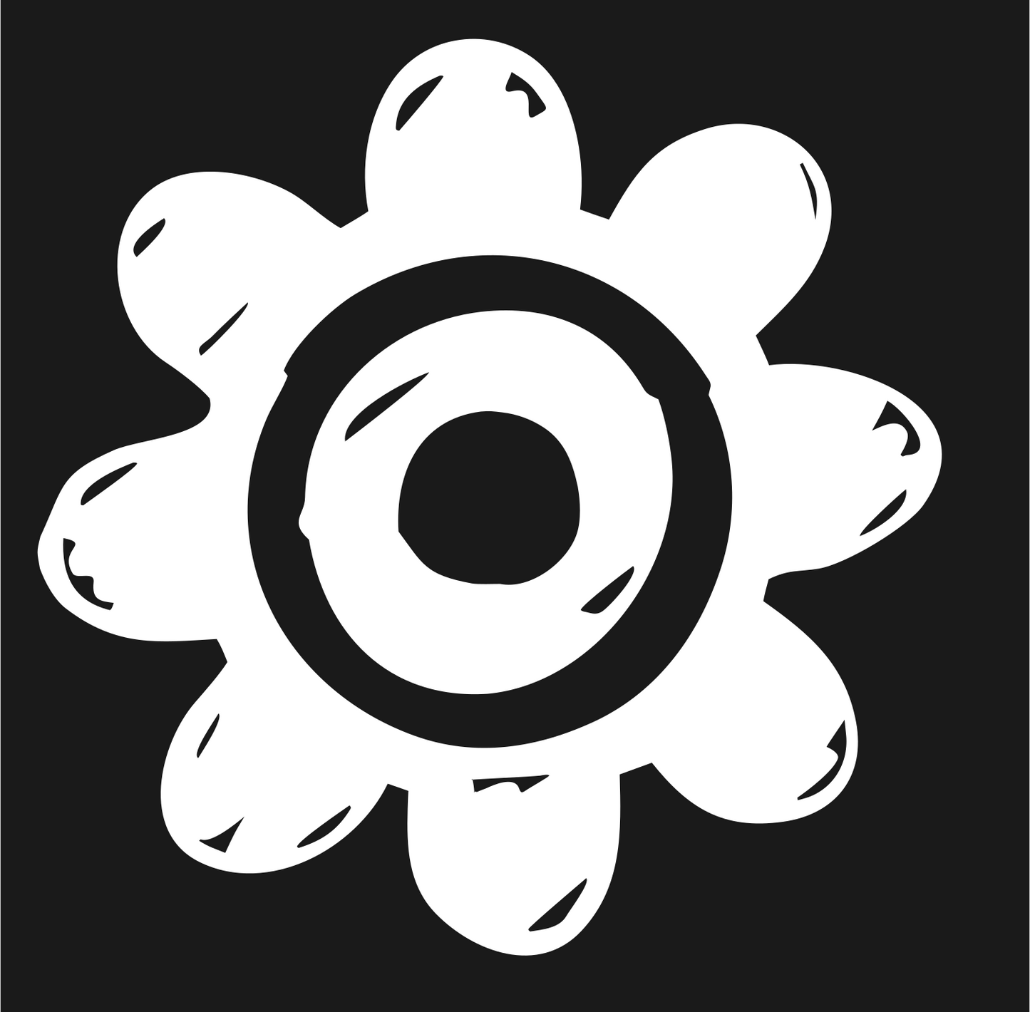 Hand-Drawn Chunky Eight-Lobe Gear Emblem #1a1a1a/#ffffff