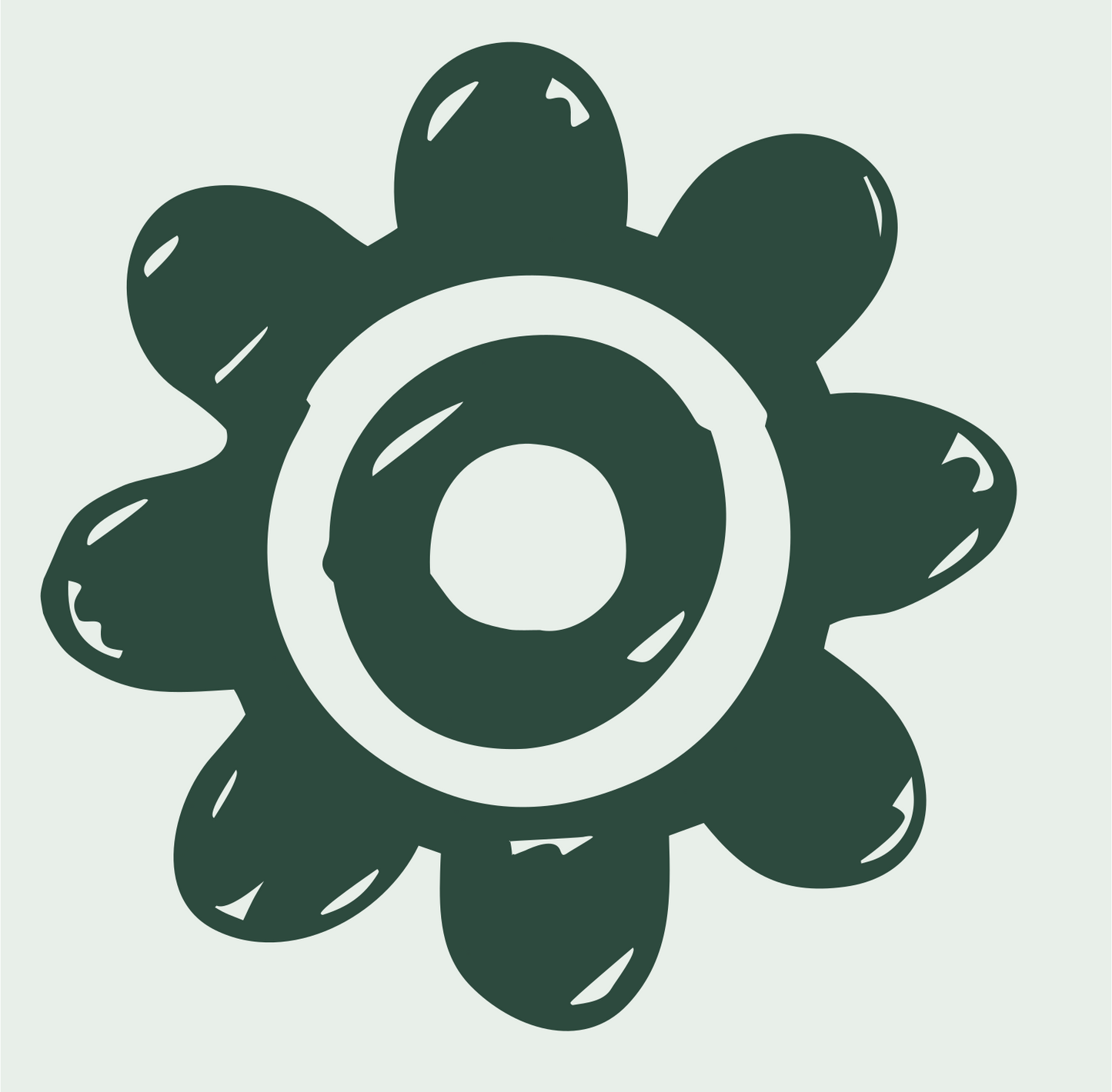 Hand-Drawn Chunky Eight-Lobe Gear Emblem #e8efe9/#2d4a3e