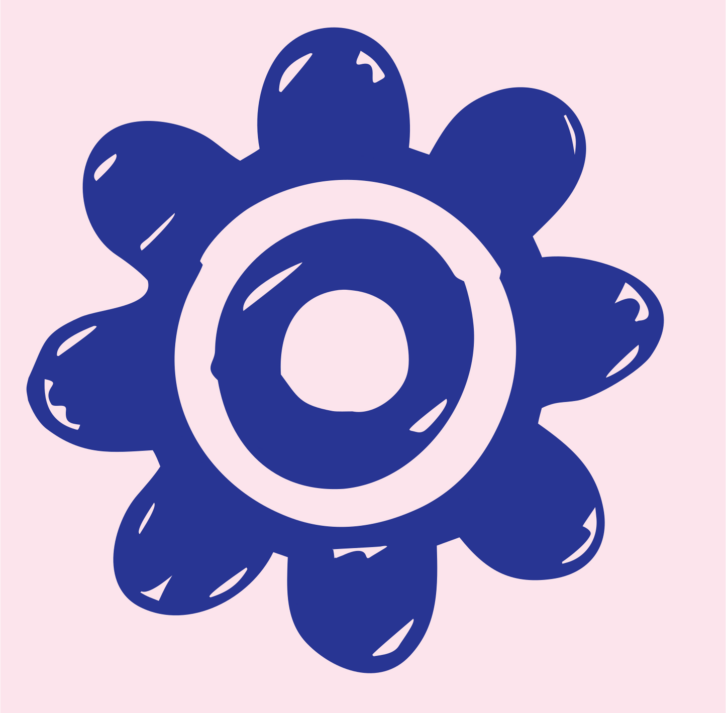 Hand-Drawn Chunky Eight-Lobe Gear Emblem #fce4ec/#283593