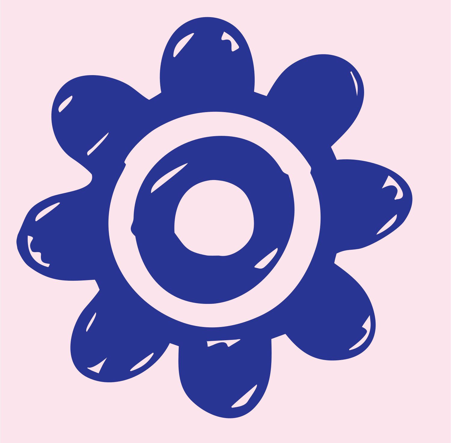 Hand-Drawn Chunky Eight-Lobe Gear Emblem #fce4ec/#283593