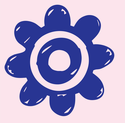 Hand-Drawn Chunky Eight-Lobe Gear Emblem #fce4ec/#283593