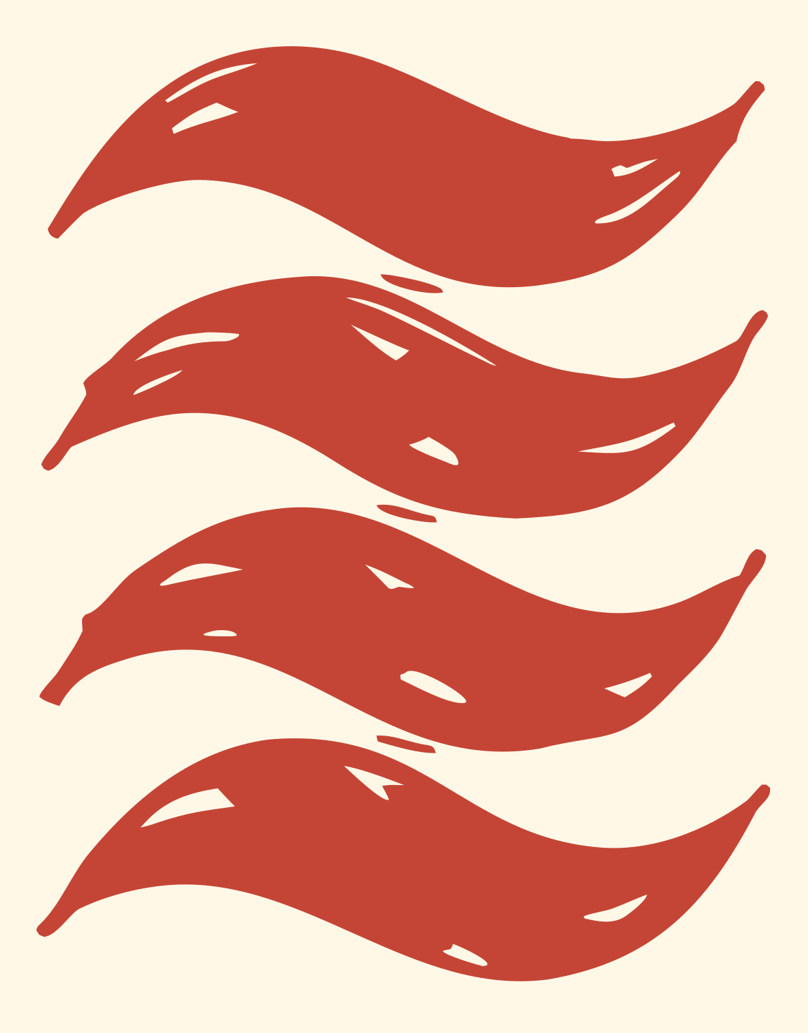 Hand-Drawn Flowing Wave Bands Mark #fff8e7/#c44536