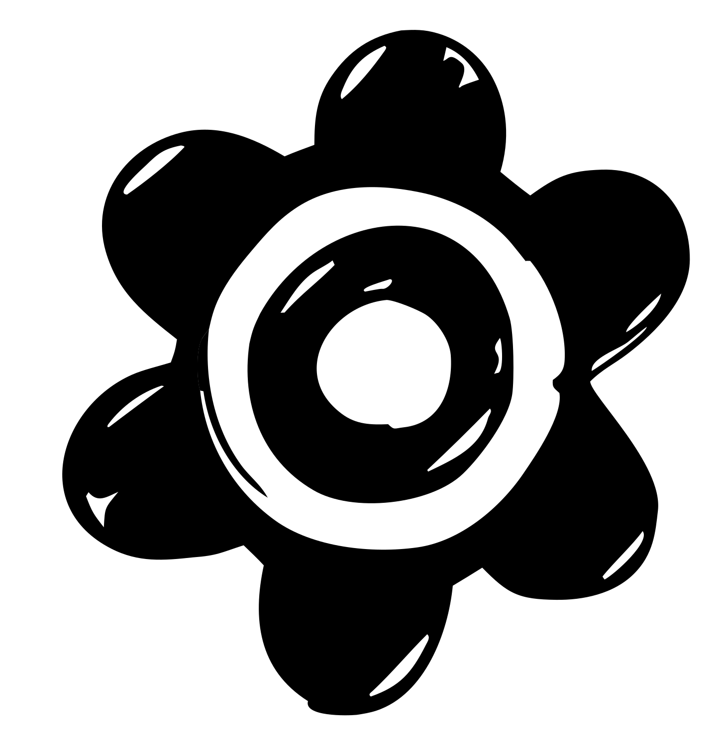 Hand-Drawn Bubbly Six-Petal Flower Gear Mark #ffffff/#000000
