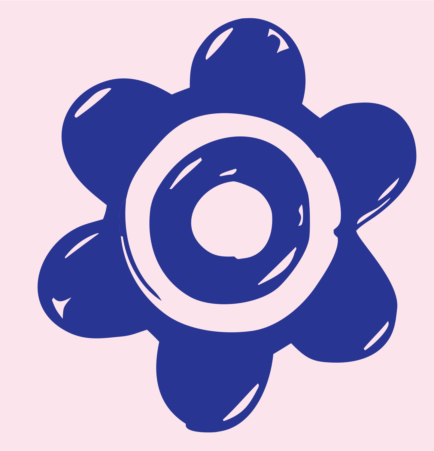 Hand-Drawn Bubbly Six-Petal Flower Gear Mark #fce4ec/#283593