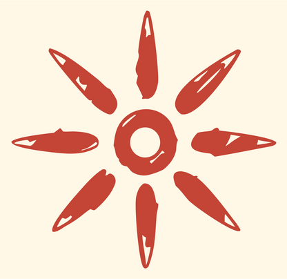 Hand-Drawn Bullet Ray Sun Gear Mark #fff8e7/#c44536
