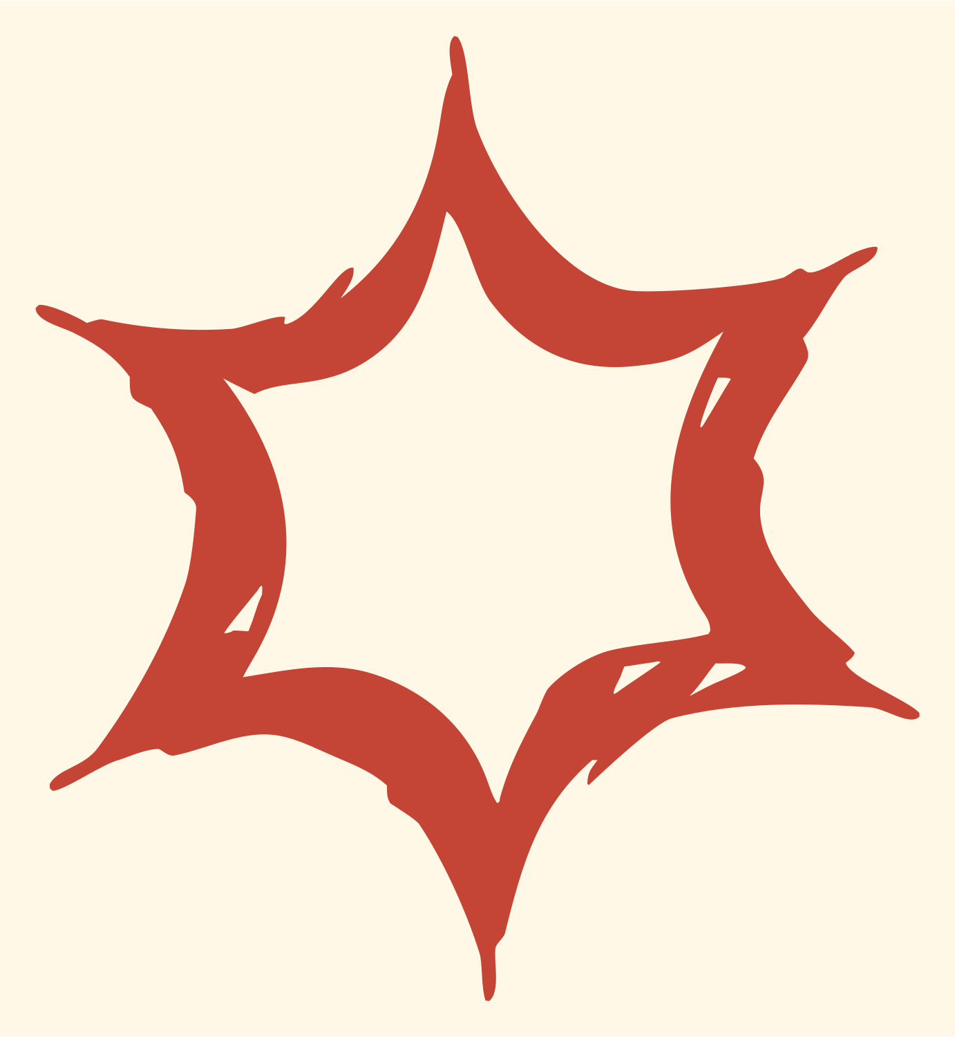 Hand-Drawn Jagged Six-Point Star Crest #fff8e7/#c44536