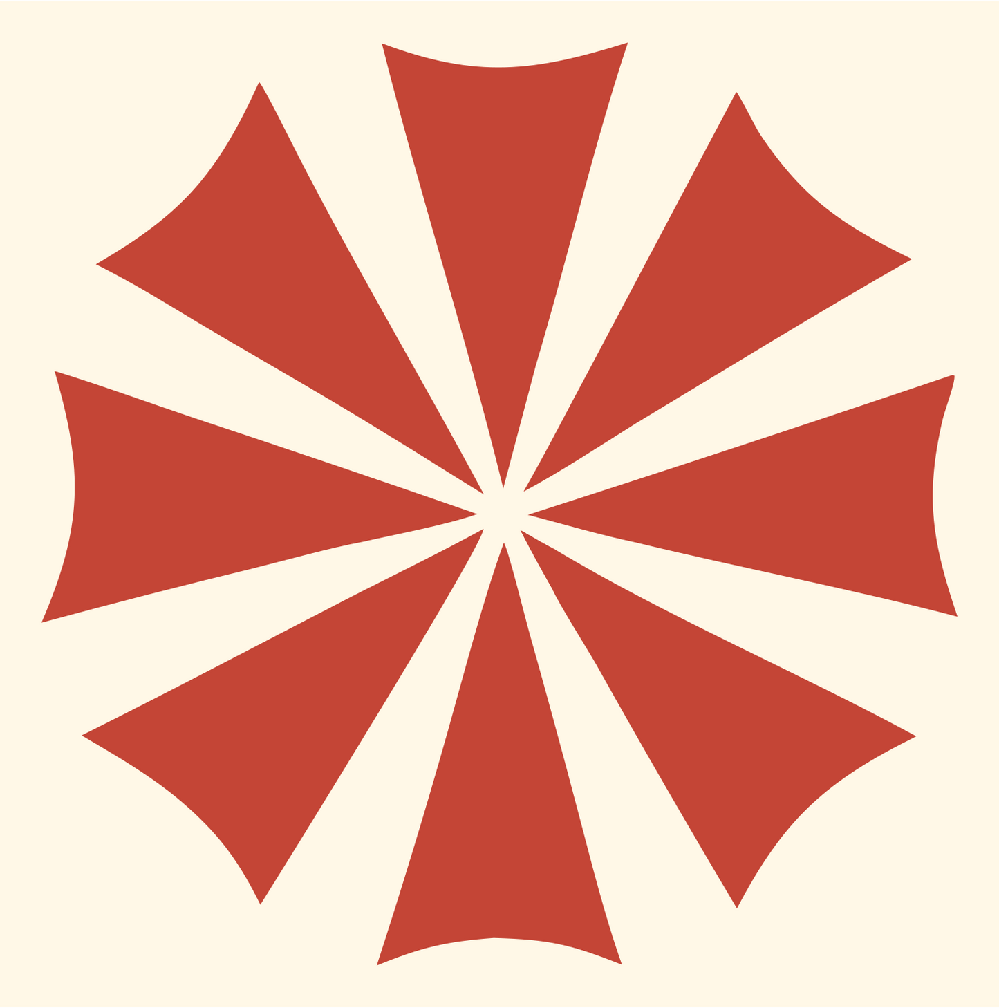 Radial Burst Spinning Pinwheel Energy Mark #fff8e7/#c44536