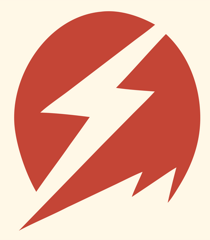 Layered Overlap Bolt Circle Burst Badge #fff8e7/#c44536