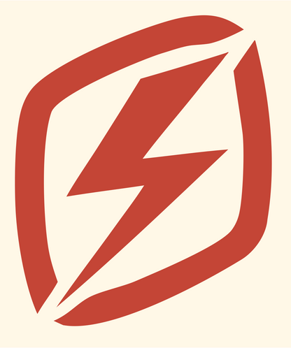 Layered Overlap Bolt Rounded Square Emblem #fff8e7/#c44536