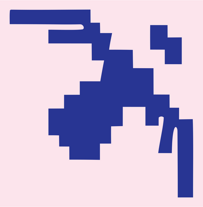Pixel Art Blocky Orbiting Satellite Badge #fce4ec/#283593