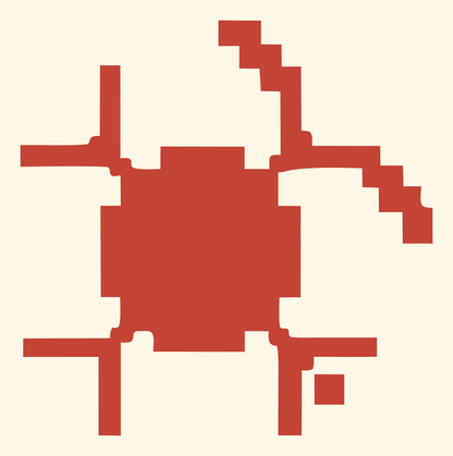 8-Bit Blocky Space Satellite Crest #fff8e7/#c44536