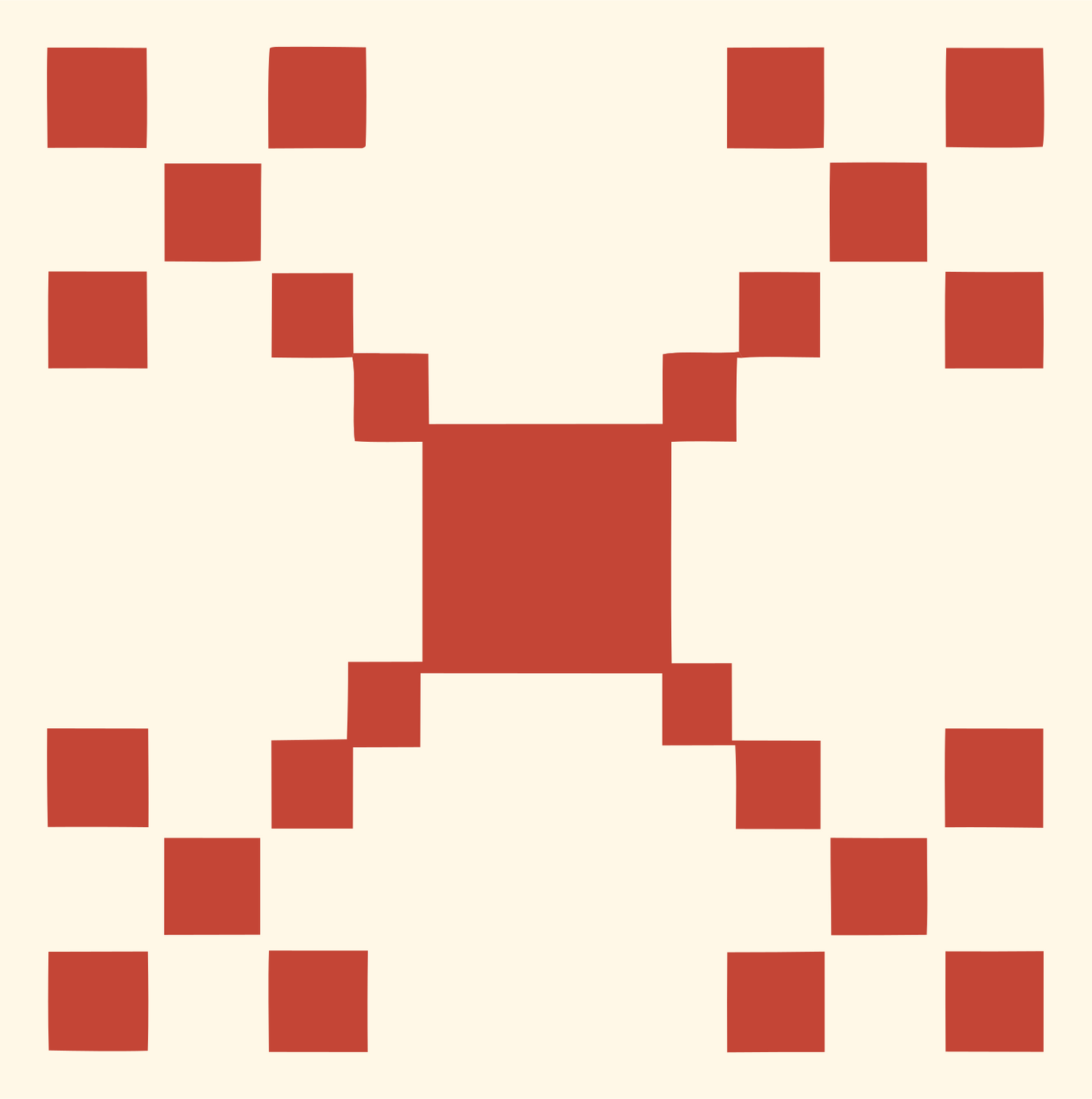 8-Bit Grid Spread Satellite Mark #fff8e7/#c44536