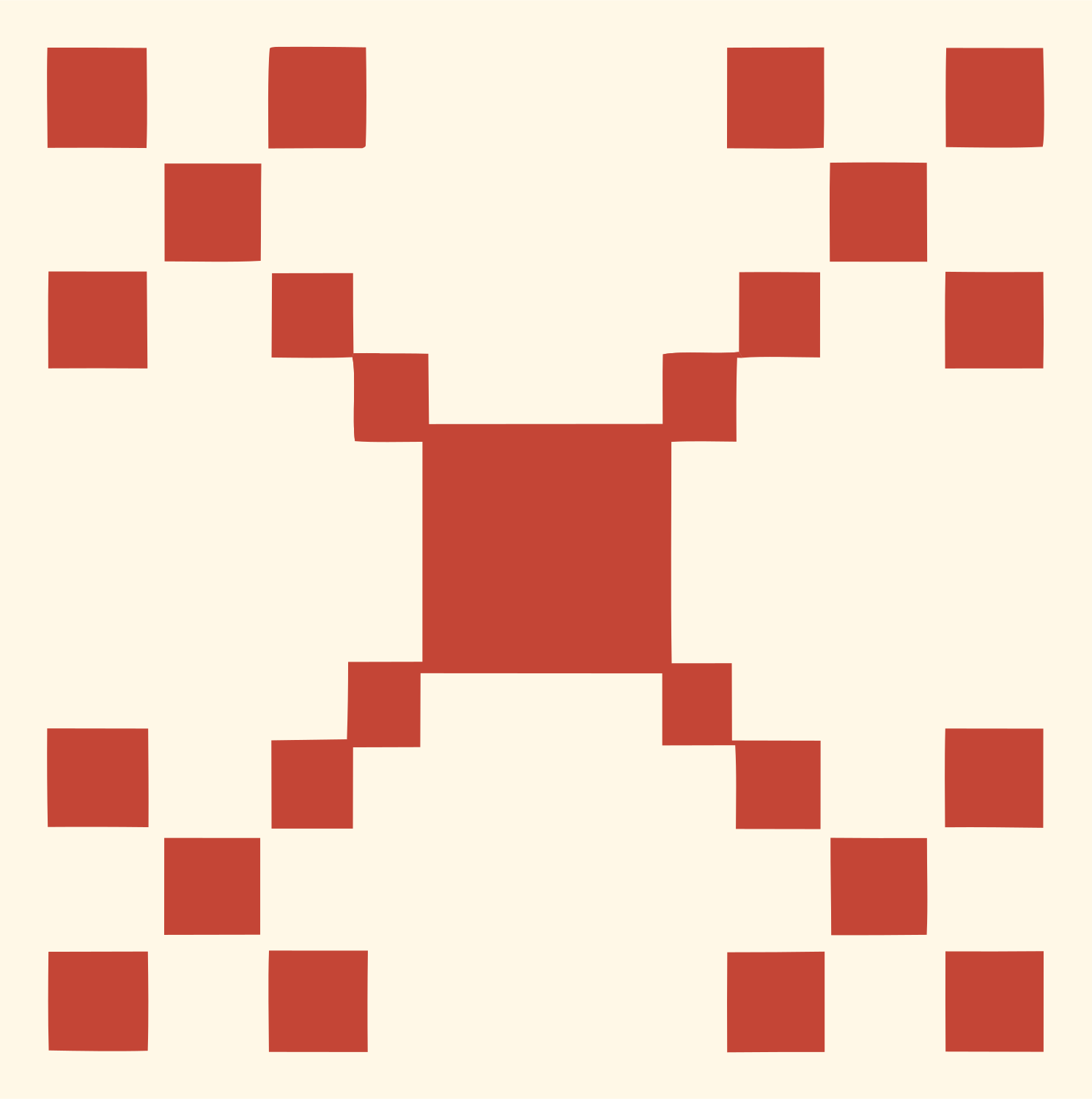 8-Bit Grid Spread Satellite Mark #fff8e7/#c44536