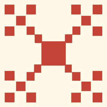 8-Bit Grid Spread Satellite Mark #fff8e7/#c44536