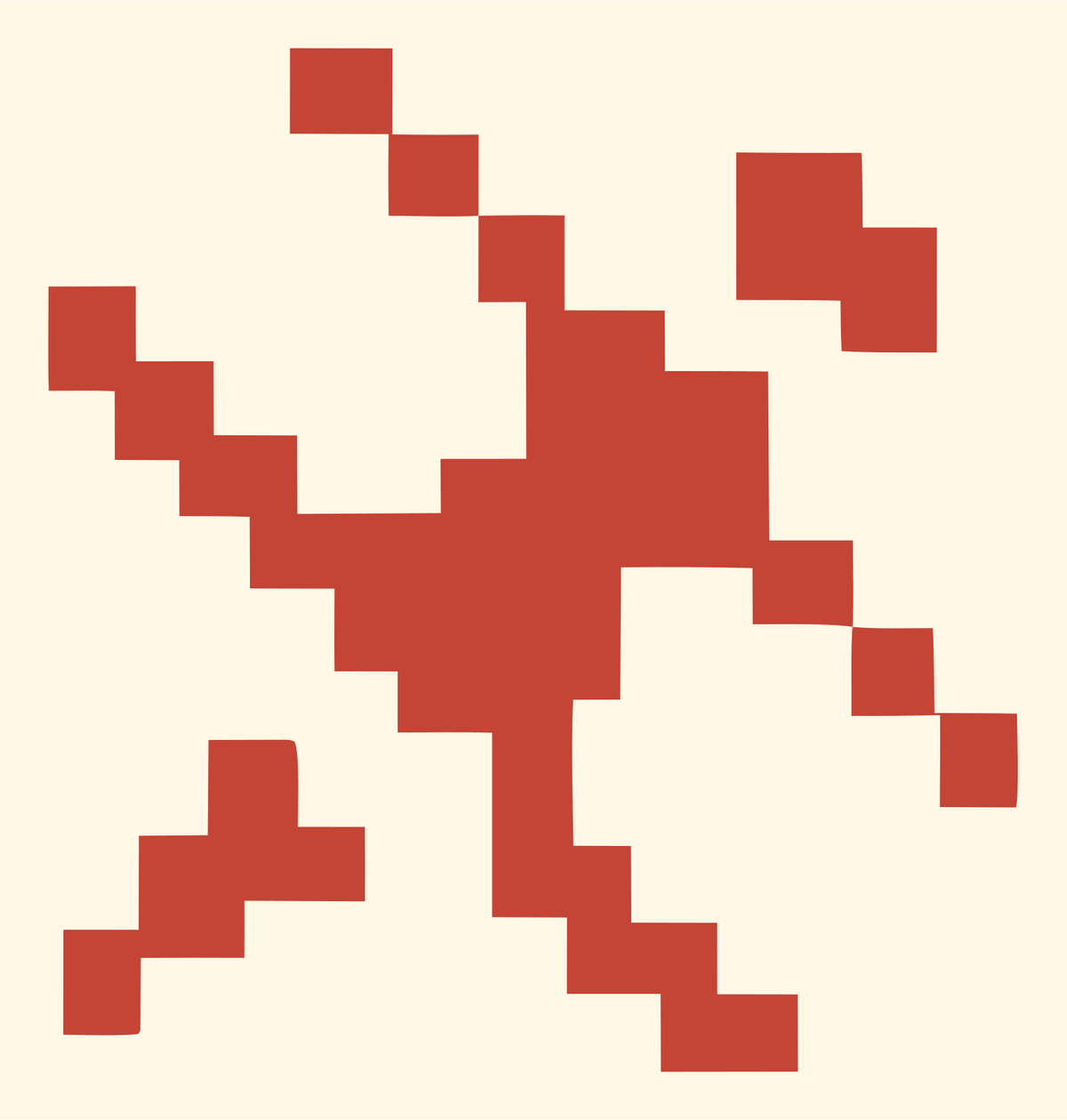 Pixel Art Scattered Satellite Transmission Emblem #fff8e7/#c44536