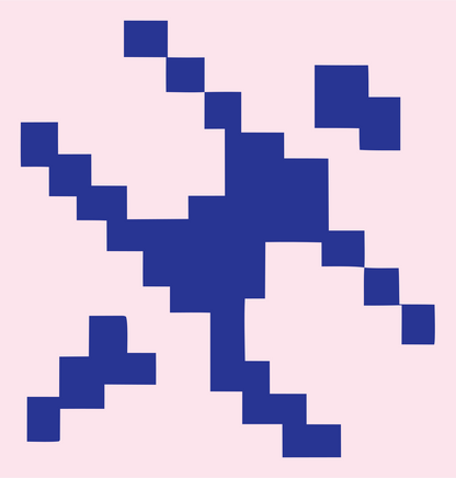 Pixel Art Scattered Satellite Transmission Emblem #fce4ec/#283593