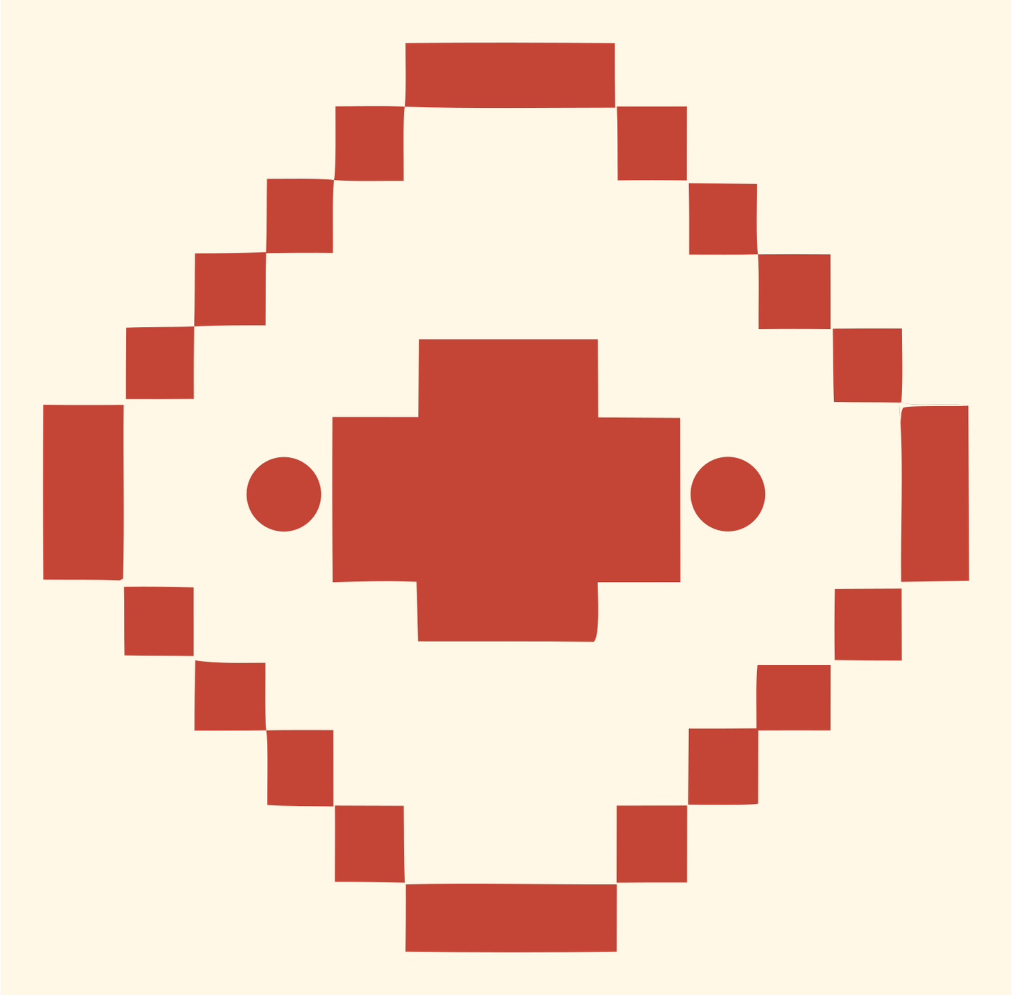 8-Bit Diamond Orbit Satellite Crest #fff8e7/#c44536