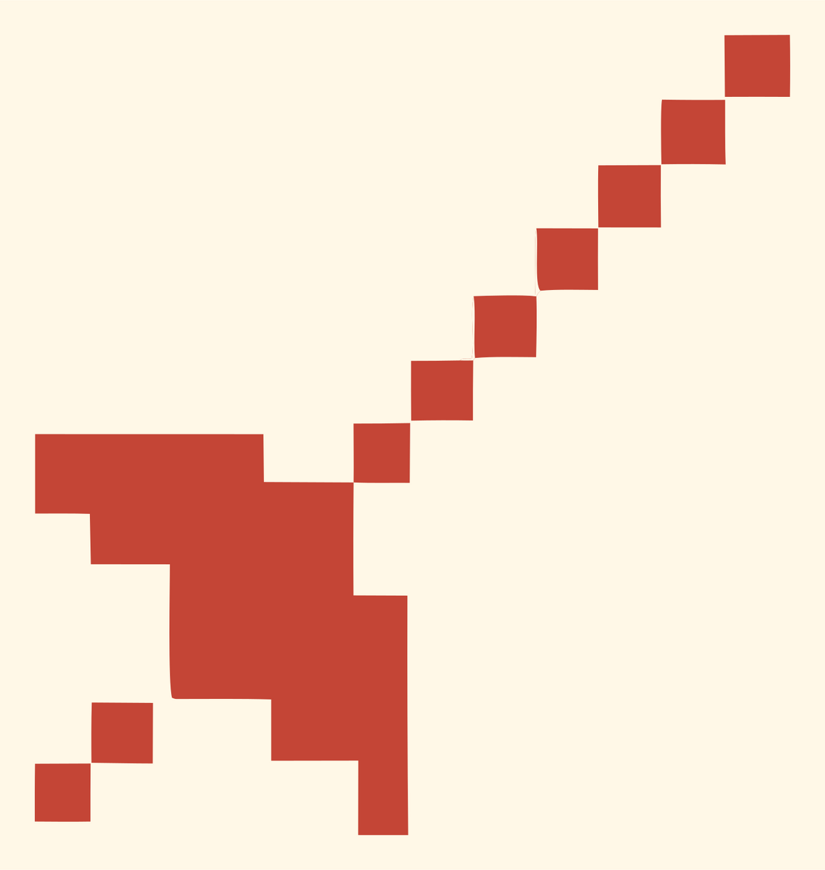 Pixel Art Diagonal Satellite Beam Icon #fff8e7/#c44536