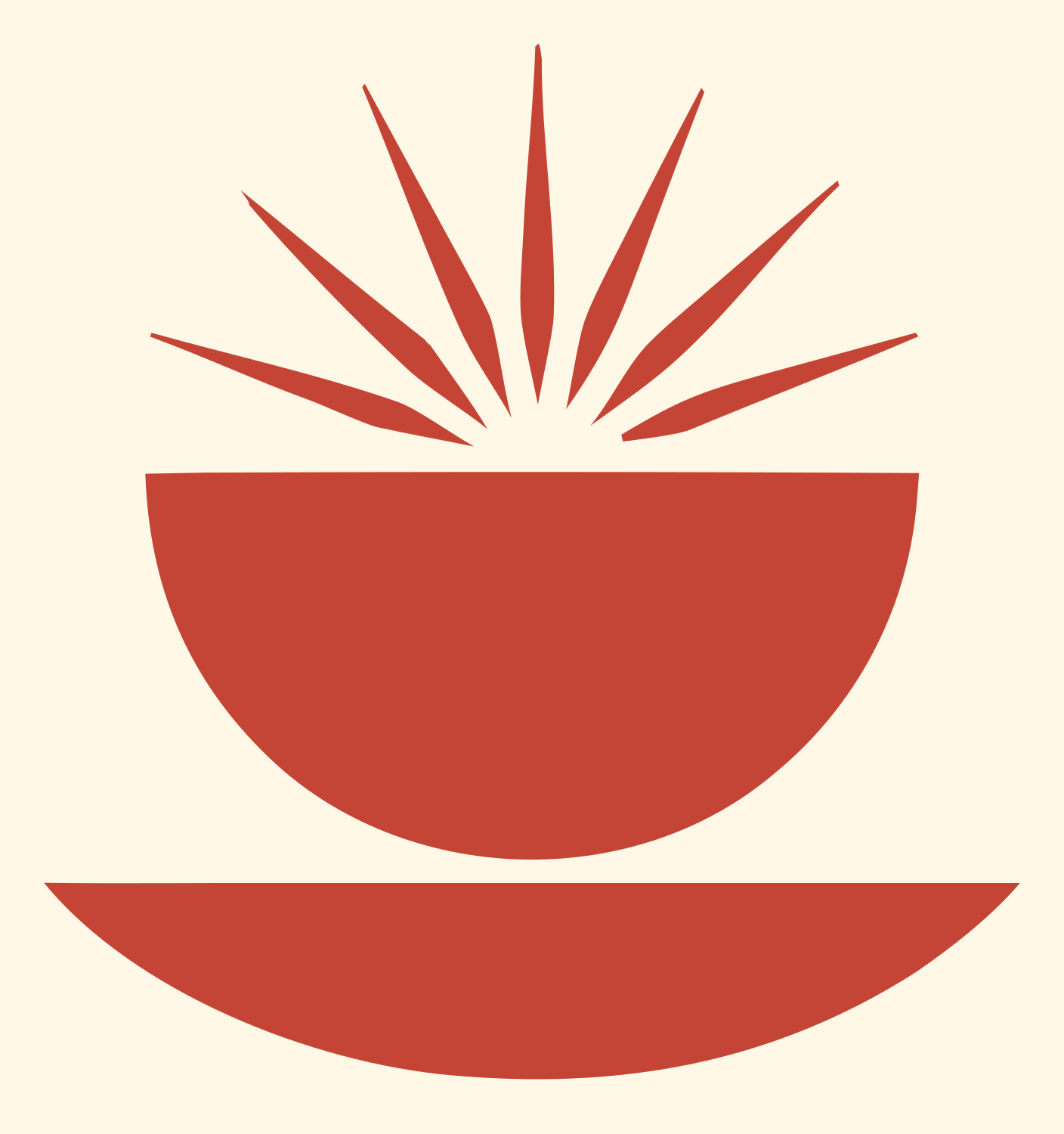 Swiss Sunburst Rising Bowl Coffee Mark #fff8e7/#c44536