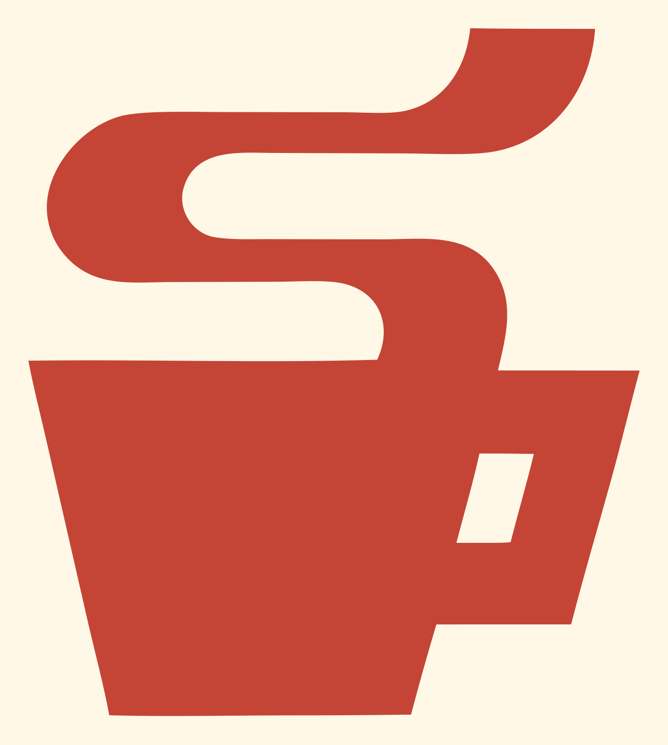 Swiss S-Curve Steam Coffee Cup Badge #fff8e7/#c44536