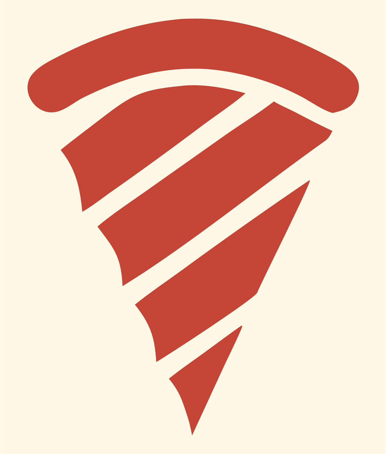 Bold Striped Spiral Pizza Slice Mark #fff8e7/#c44536