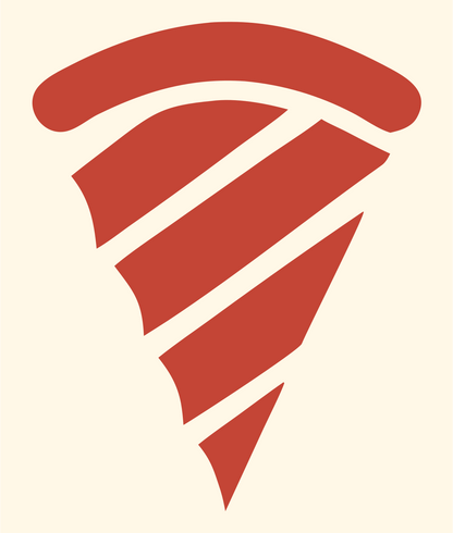 Bold Striped Spiral Pizza Slice Mark #fff8e7/#c44536
