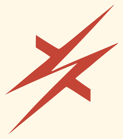 Razor Sharp Crossed Lightning Bolts Crest #fff8e7/#c44536