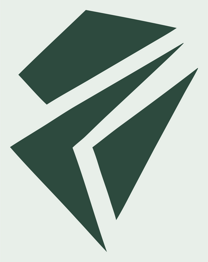 Bold Fractured Diagonal Shard Cone Badge #e8efe9/#2d4a3e