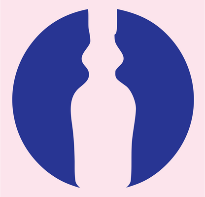 Dual Profile Face Illusion Bottle Emblem #fce4ec/#283593