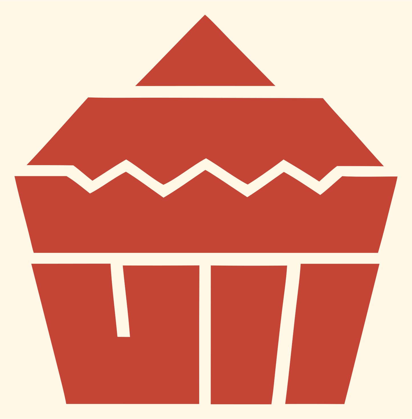 Brutalist Zigzag Frosted Cupcake Badge #fff8e7/#c44536
